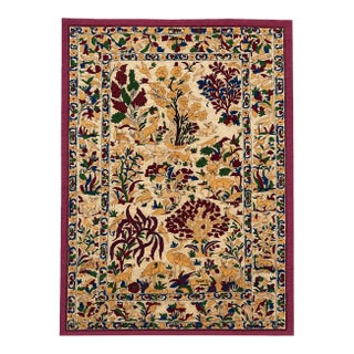 Vintage Silk Embroidered Persian Hunting Scene Textile Wall Hanging | Large Nature & Animal Tapestry For Sale