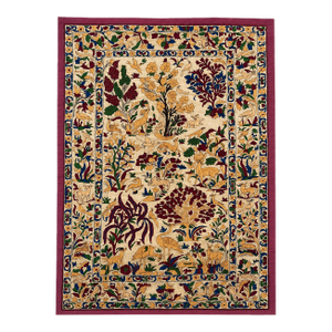 Vintage Silk Embroidered Persian Hunting Scene Textile Wall Hanging | Large Nature & Animal Tapestry