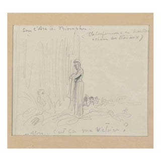 Jean-Luis Forain, Sous l'Arc de Triomphe, Pencil Drawing, Late 19th Century For Sale