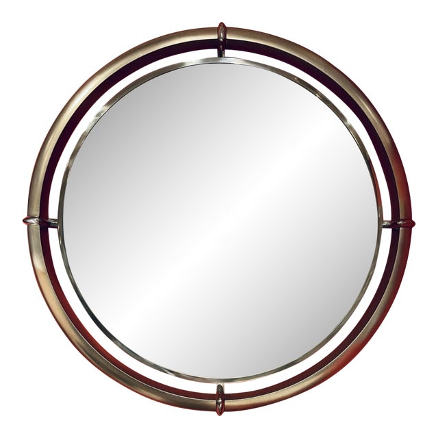 Jonathan Charles Modern Round Silver Floating Toulouse Wall Mirror For Sale