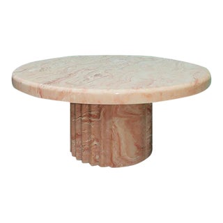 Vintage 1980s Pink Round Marbled Resin Fluted Coffee Table For Sale