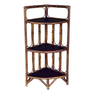 Mid-Century Bamboo & Rattan 3-Tier Corner Shelf, 1960s For Sale
