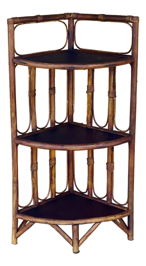 Mid-Century Bamboo & Rattan 3-Tier Corner Shelf, 1960s
