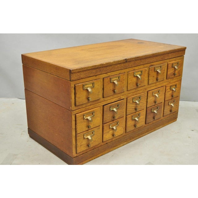 Antique Arts & Crafts Library 15 Drawer Mission Oak Stacking Card File Cabinet For Sale - Image 15 of 18