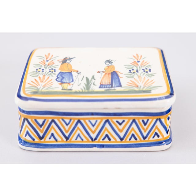 Antique French Faience Quimper Lidded Trinket Box For Sale - Image 9 of 9
