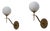 Italian Brass and Opaline Glass Globe Wall Sconces, 1950s, Set of 2 For Sale