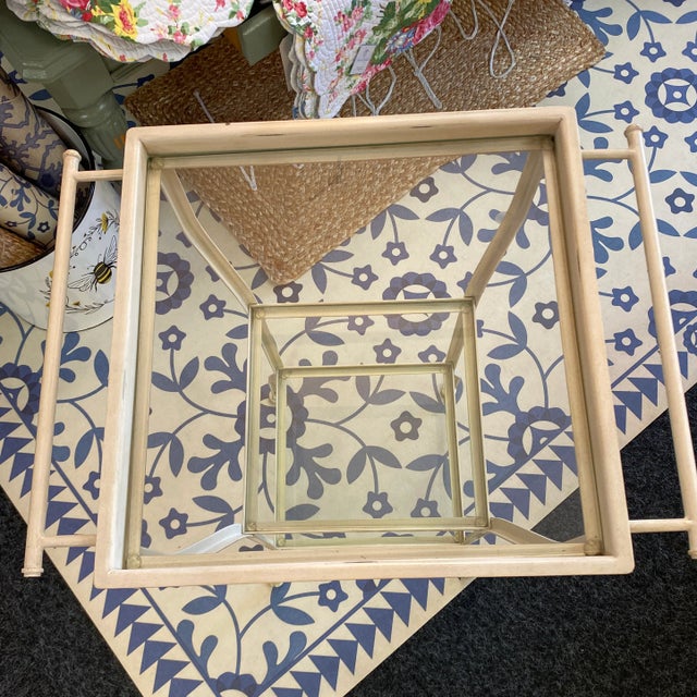 Metal Metal Glass Shelf Side Tables - A Pair For Sale - Image 7 of 11