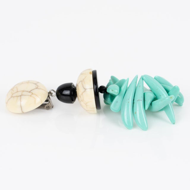Angela Caputi Angela Caputi Faux Marble and Turquoise Resin Clip Earrings - 2 Pieces For Sale - Image 4 of 5