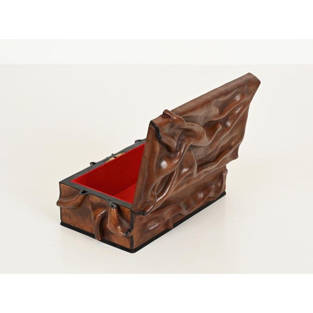 Metal Large Draped Leather and Brass Decorative Box in the style of Adnet, Italy, 1960s For Sale - Image 7 of 18