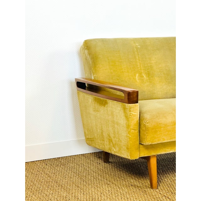 Vintage Scandinavian Teak and Velvet Convertible Sofa and Armchair, 1960s, Set of 2 For Sale - Image 13 of 18