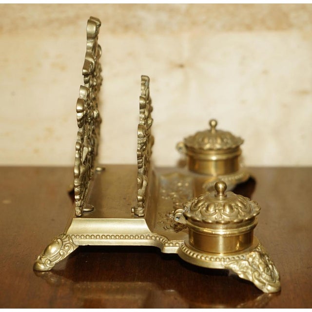 French Baroque Repousse Gilt Brass Inkwell Letter Stand with Cherubs, 1900s For Sale - Image 13 of 18
