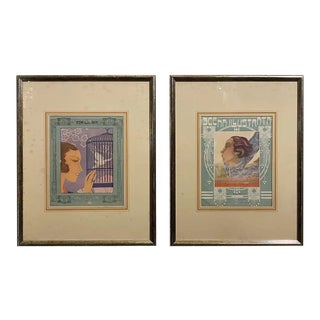 1930s Italian Art Deco Framed Prints - Set of 2 For Sale