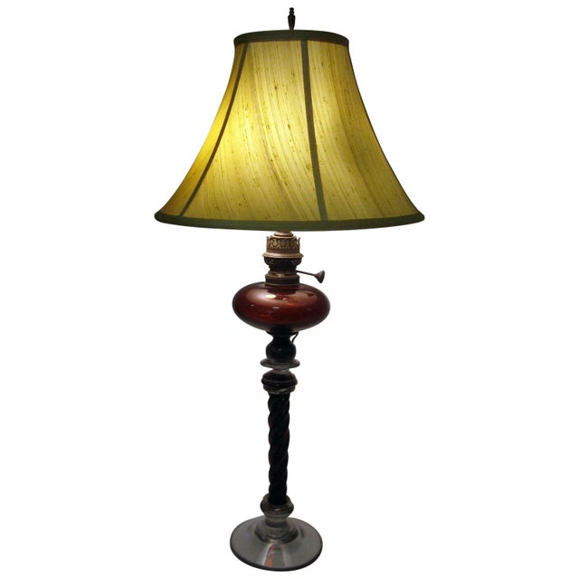 19th century American Twisted Cranberry Glass Column Lamp For Sale - Image 11 of 11