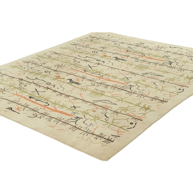 Rug & Kilim Vintage Swedish Geometric Rug in Cream-Beige With Pictorials | Rug & Kilim For Sale - Image 4 of 7