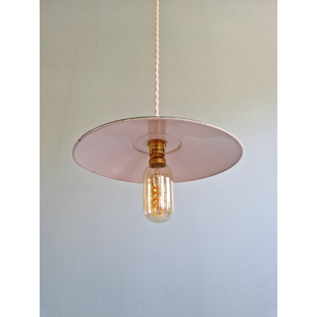 Metal Industrial Pendant Light in Green Enameled Sheet Metal, 1940s, Set of 2 For Sale - Image 7 of 15