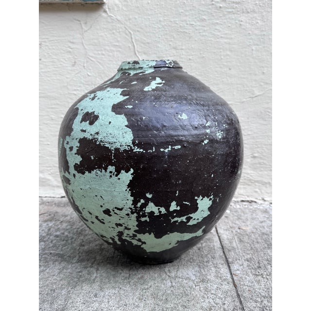 Antique Mexican Tinaja Water Jar With Peeling Celadon Paint, Oaxacan Folk Pottery, C. Early 20th Century For Sale - Image 10 of 10