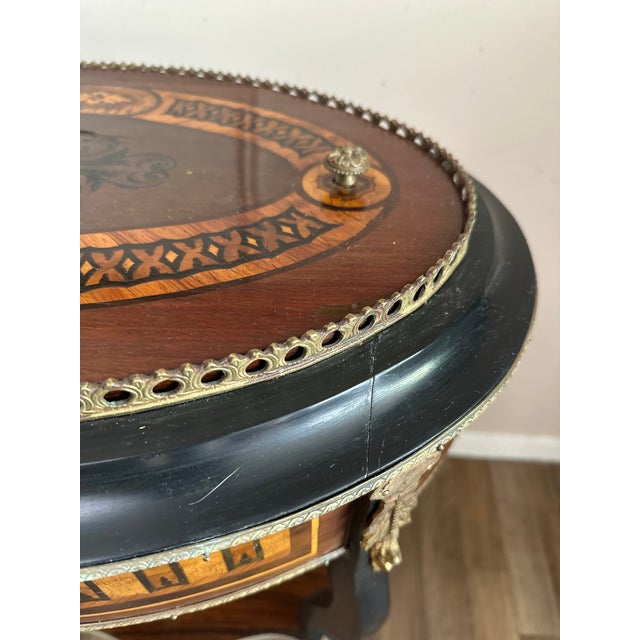 Late 19th Century Antique French Oval Inlaid Jardinière Stand With Removable Lid and Ormolu Mounts For Sale - Image 5 of 7