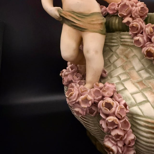 Antique Austrian Amphora Teplitz Figural Cherub Centerpiece Bowl, C. 1890 For Sale - Image 12 of 18