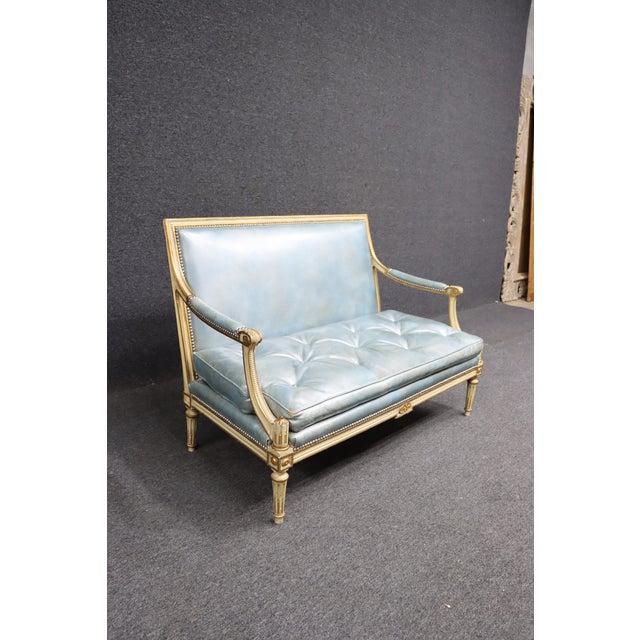1960s Louis XVI Leatherette Tufted Settee For Sale - Image 5 of 8