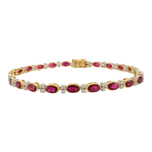 6.37 Cts Tennis Bracelet in 18k Yellow Gold Ruby Diamond by VRJewels