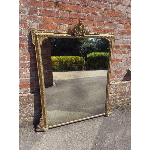 Goldenrod Large Antique English Carved Wood and Gesso Gilt Overmantle Mirror, 1800s For Sale - Image 8 of 8