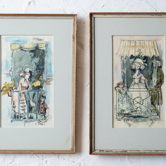 French Philippe Jullian Watercolor Paintings - A Pair For Sale - Image 3 of 8
