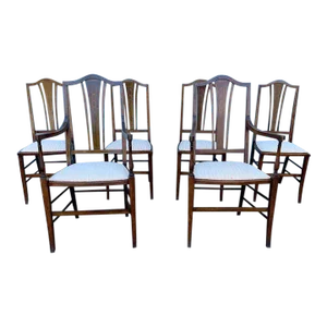 Antique Early 1900s English Edwardian Mahogany Inlaid Dining Chairs- Set of 6