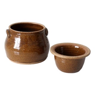 Vintage Handmade Studio Pottery Chilled Server & Butter Crock For Sale