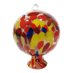 Vintage Hand-Blown Art Glass Witches Ball - Multicolor Speckled Red, Orange, Yellow, Blue