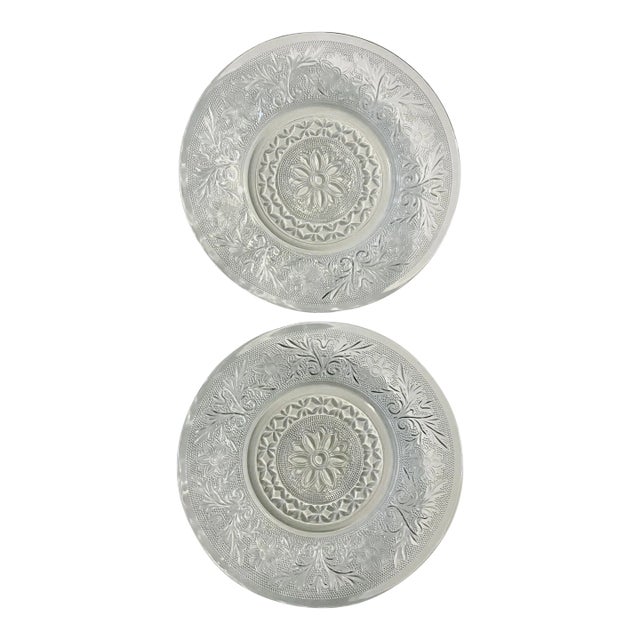 Mid 20th Century Vintage Sandwich Glass Salad Plates- a Pair For Sale