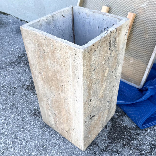 Vintage Italian Polished Travertine Side Table For Sale In West Palm - Image 6 of 8