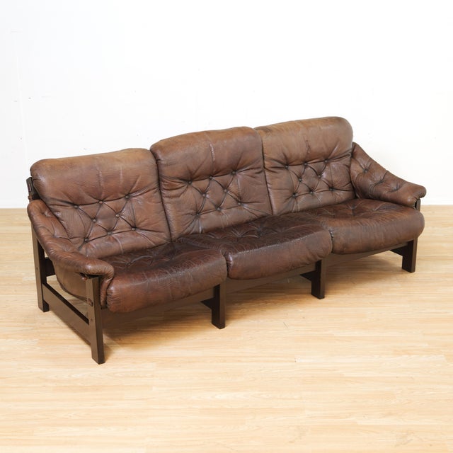 1970s Danish Brown Leather Tufted Sofa For Sale In Los Angeles - Image 6 of 18