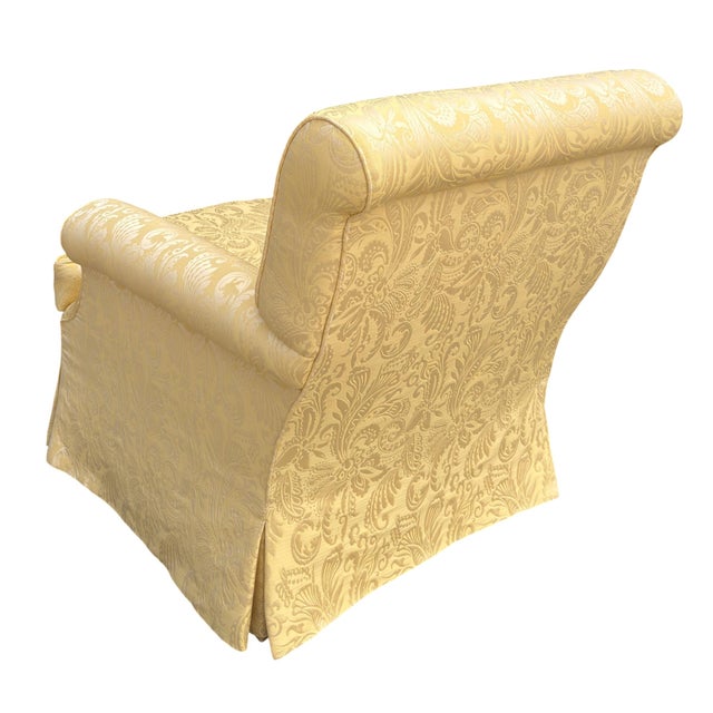 2010s Nancy Corzine Alistair English Roll Arm Lounge Club Chair in Yellow Matelasse Fabric For Sale - Image 5 of 6