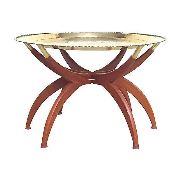 Wood Vintage Brass & Wood Spider Table For Sale - Image 7 of 7