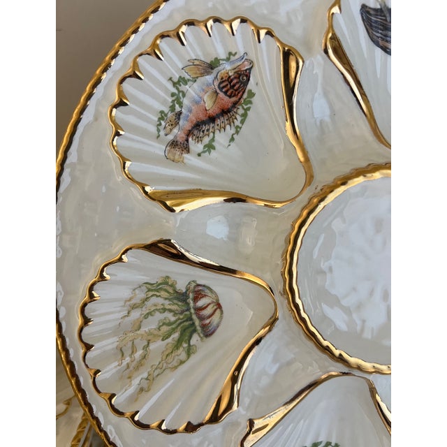 Ceramic Vintage Oyster Plate With Sea Creatures Lined in Gold For Sale - Image 7 of 10