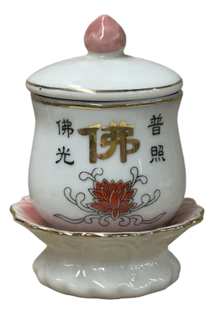 White Base Oriental Lotus Base " Buddha" Shrine Offering Porcelain Cup