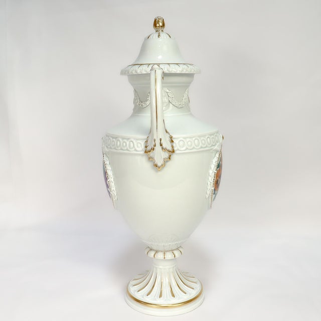 Meissen Porcelain Antique Meissen Jugendstil Porcelain Covered Urn or Vase With Pansies & Violets For Sale - Image 4 of 18