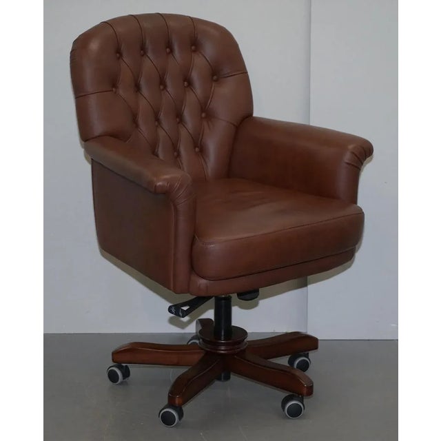 Brown Leather Chesterfield Captain's Armchair For Sale - Image 11 of 14