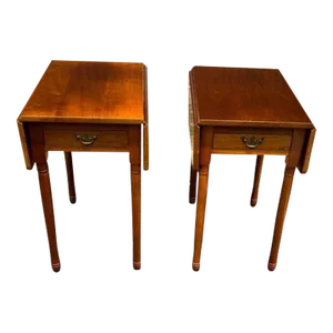 Mid 20th Century Pair of Vintage American Traditional Style Solid Cherry with 1 Drawer Pembroke Drop Leaf Tables