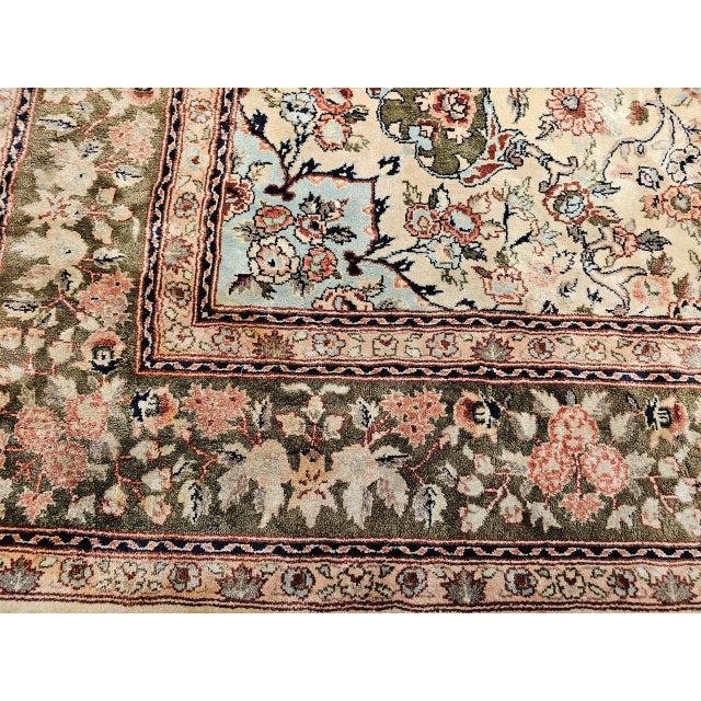 Indian Vintage Indian Silk Rug, Hand-Knotted, Floral Medallion Design, 6' x 9' For Sale - Image 3 of 18
