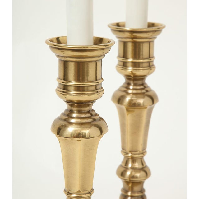 Metal Pair of Brass Candlestick Lamps For Sale - Image 7 of 8