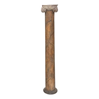 Antique Neoclassical Corinthian Column in Faux Marble Painted Wood For Sale