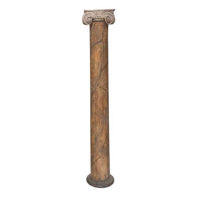 Antique Neoclassical Corinthian Column in Faux Marble Painted Wood For Sale