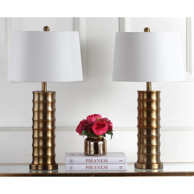 Metal 28.5 Inch H Column Table Lamp in Gold - a Pair For Sale - Image 7 of 9