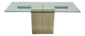 Glass Top Rectangular Travertine and Chrome Console Table by Artedi
