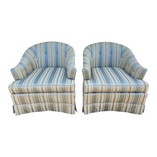 Pair of Silk Club Chairs by Drexel Heritage For Sale