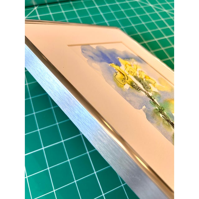 2020s Framed Original Watercolor Painting “Yellow Snapdragons” Ink and Wash For Sale - Image 5 of 7