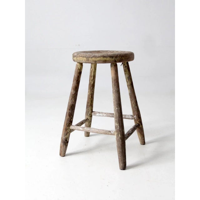 Farmhouse Antique Wooden Farmstool For Sale - Image 3 of 9