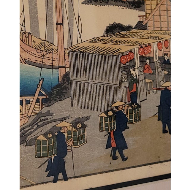 1920s Hiroshige Woodblock Print, View of Shinagawa, Probably Vintage For Sale - Image 5 of 7