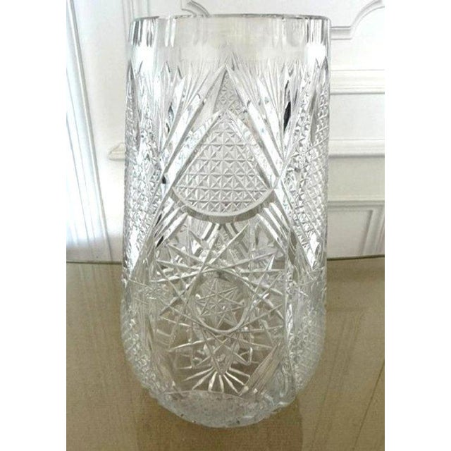 Contemporary Large Sklárny Bohemia Poděbrady Hand-Cut Lead Crystal Vase, Czechoslovakia, C. 70s-80s For Sale - Image 3 of 10